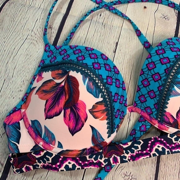 NWOT Multicolored Palm Print Push-up Bikini Top - Picture 4 of 13